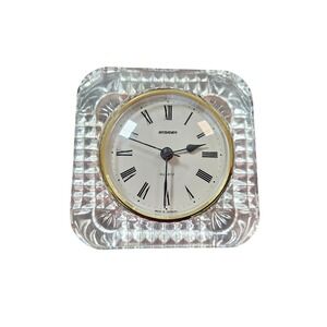 Staiger Quartz Desk Clock Lead Crystal West Germany Roman Numeral Gold Tone Trim